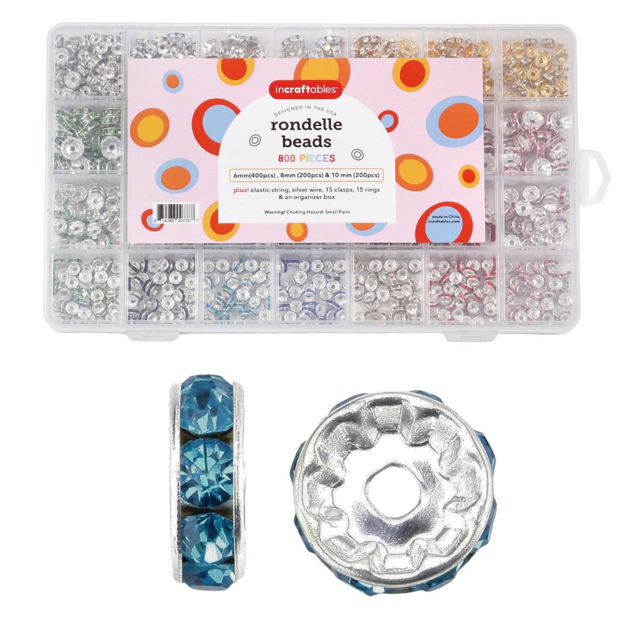 Incraftables Rondelle Beads for Jewelry Making 800pcs. Rhinestone Spacer Beads for Kids & Adults. Crystal Rondelle Spacer Beads for Bracelet Making (6mm, 8mm & 10 mm). Bead Spacers for Jewelry Making
